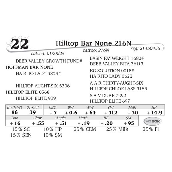 Hilltop Bar None 216N