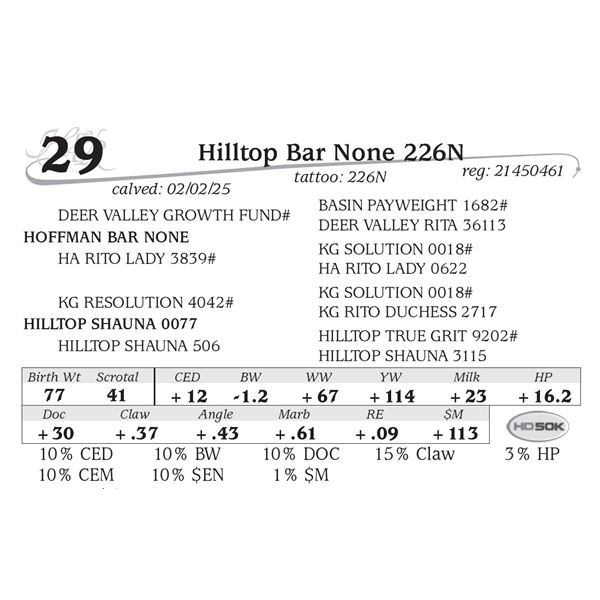 Hilltop Bar None 226N