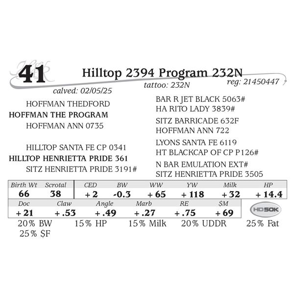 Hilltop 2394 Program 232N