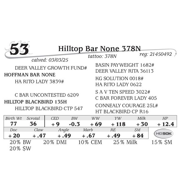 Hilltop Bar None 378N