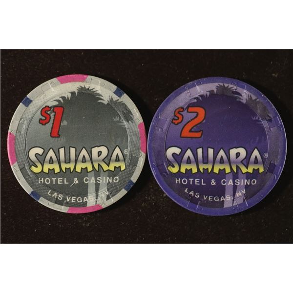 $1 &  $2 CASINO CHIPS FROM THE SAHARA HOTE &