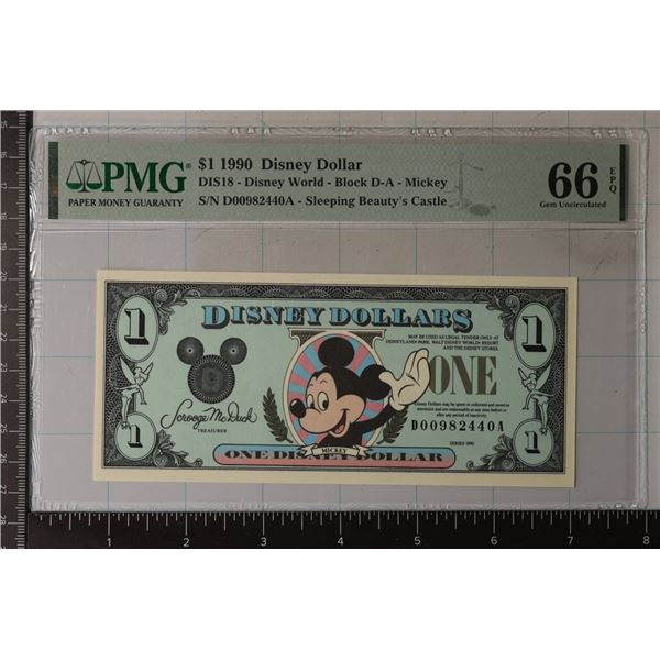 1990 ONE DISNEY DOLLAR PMG GEM UNC 66 EPQ