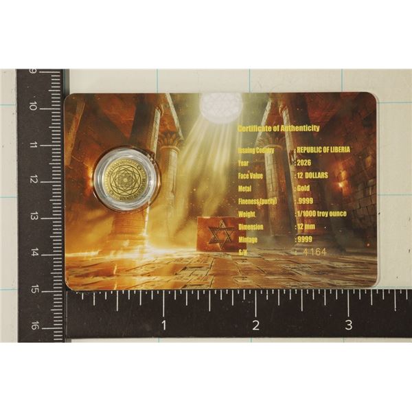 GOLD 2026 REPUBLIC OF LIBERIA $12 .9999 FINENESS