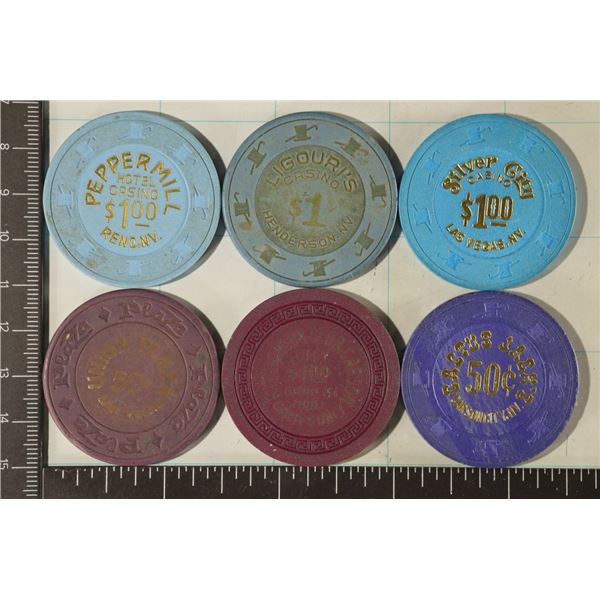 6-CASINO CHIPS: UNIION PLAZE 50 CENT, KIT