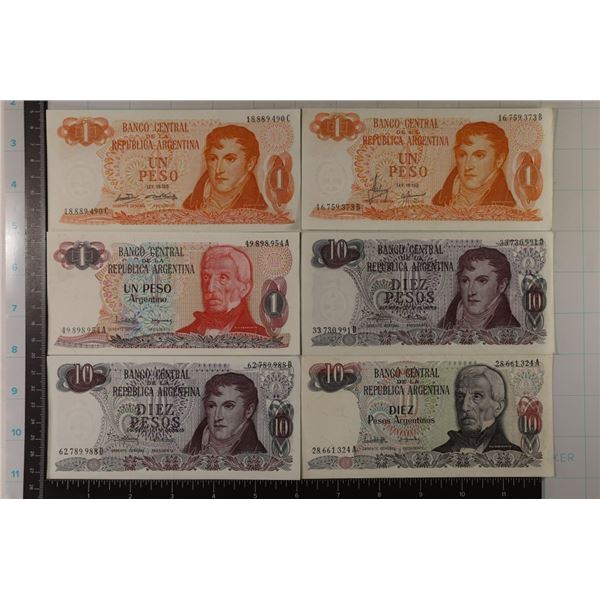 6-ARGENTINA CRISP UNC BILLS: 3-1 PESO AND 3-10