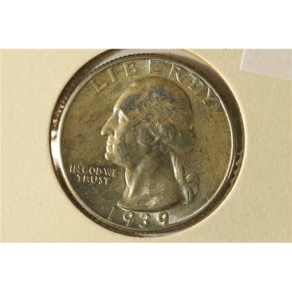 1939 BRILLIANT UNC WASHINGTON SILVER QUARTER