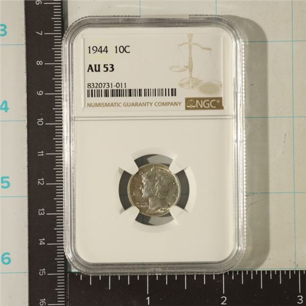 1944 SILVER MERCURY DIME NGC AU53