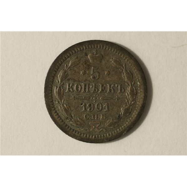 1901 RUSSIA SILVER 5 KOPEKS .0145 OZ. ASW