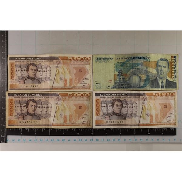 4-MEXICO BILLS: 2-1985-5000 PESO, 1987-5000 PESO,