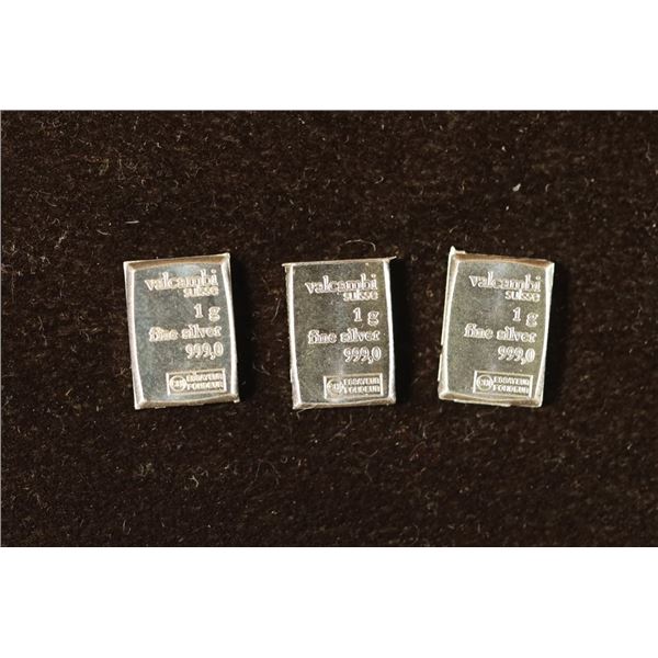 3-1 GRAM .999 FINE SILVER VALCAMBI INGOTS