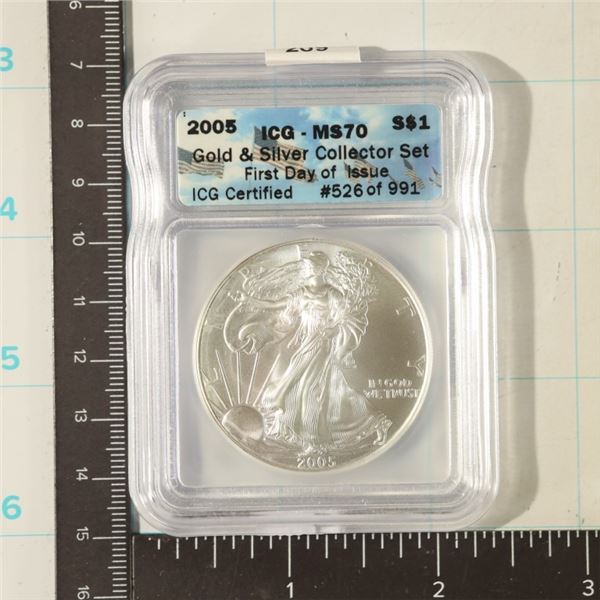 2005 AMERICAN SILVER EAGLE ICG MS70 GOLD & SILVER
