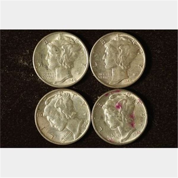 1940, 2-1940-D & 1945 SILVER MERCURY DIMES AU/UNC