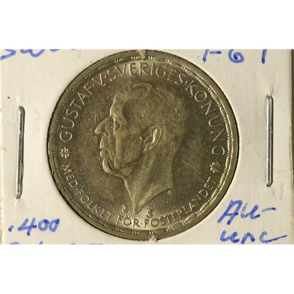 1949 SWEDEN SILVER 1 KRONA AU / UNC .09 OZ. ASW