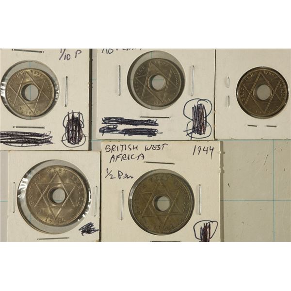 5-BRITISH WEST AFRICA AU/UNC COINS: 1908, 1922 &