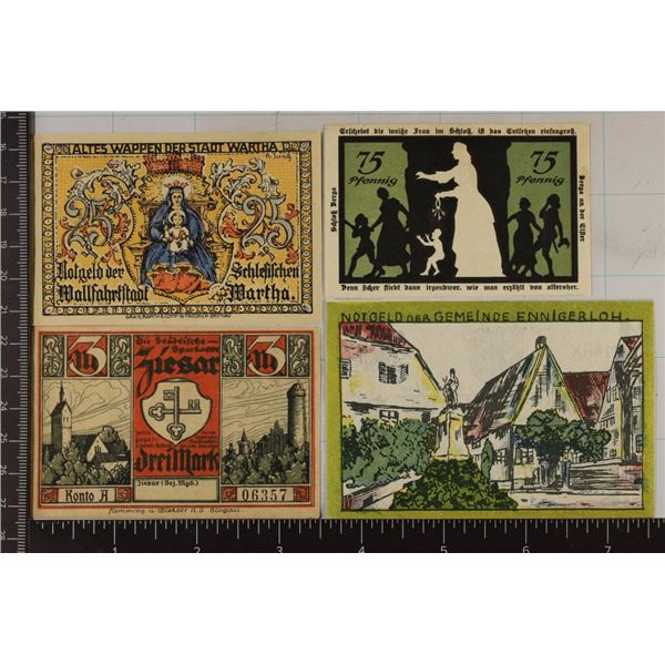 4-1921 GERMAN CRISP UNC NOTGELDS: 25, 75 PFENNIGS,