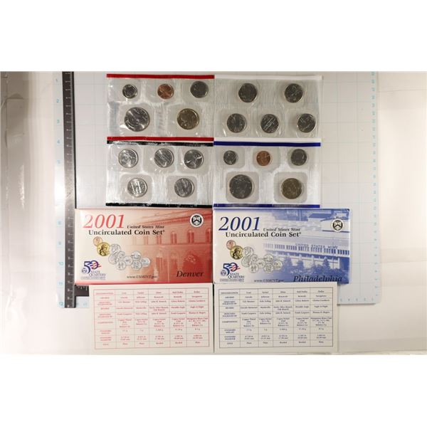 2001 US MINT SET (UNC) P/D (WITH ENVELOPES)