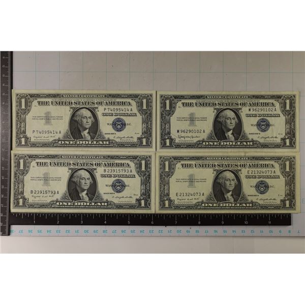 3-1957-A & 1957-B US $1 SILVER CERTS, BLUE SEALS