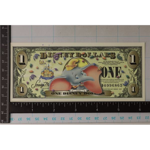 2005 DISNEY $1 CRISP UNC BILL  "DUMBO"