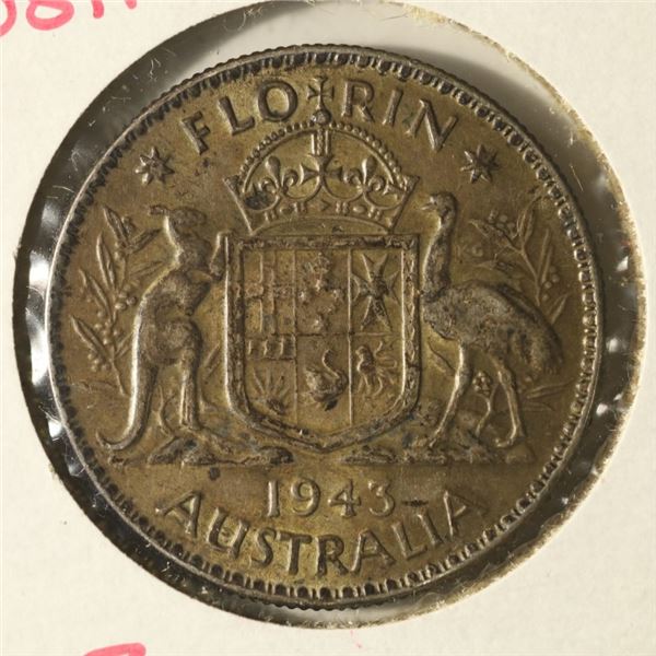 1943 AUSTRALIA SILVER FLORIN .3364 OZ. ASW