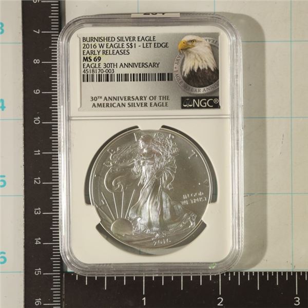 BURNISHED 2016-W AMERICAN SILVER EAGLE NGC MS69