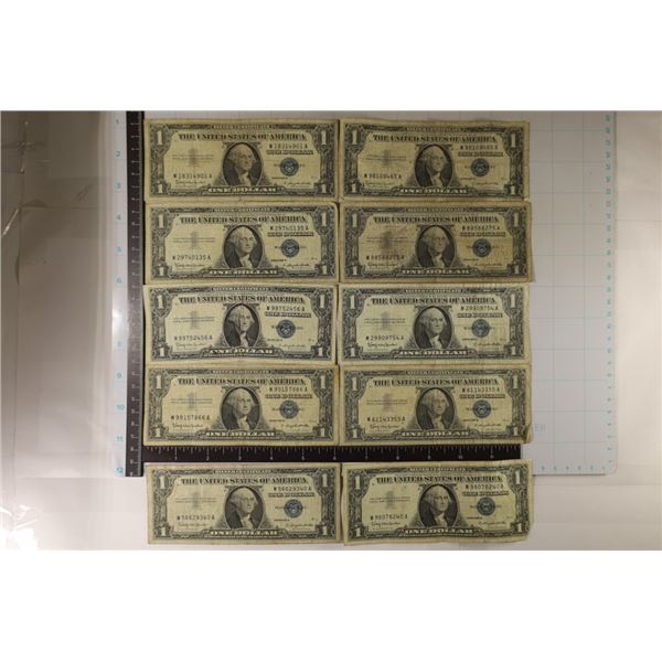 10-1957-B US $1 SILVER CERTS, BLUE SEALS. EACH
