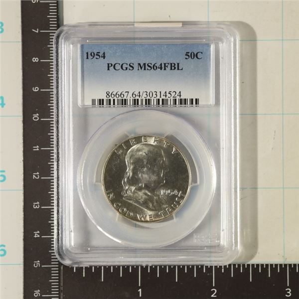 1954 SILVER FRANKLIN HALF DOLLAR PCGS MS64FBL
