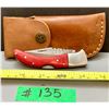 Image 1 : Damascus Steel Custom Handmade 260+ Folds Lock-Blade Knife Red Wood Handle with Leather Sheath