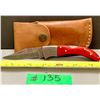 Image 2 : Damascus Steel Custom Handmade 260+ Folds Lock-Blade Knife Red Wood Handle with Leather Sheath
