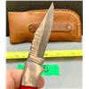 Image 5 : Damascus Steel Custom Handmade 260+ Folds Lock-Blade Knife Red Wood Handle with Leather Sheath