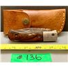Image 1 : Damascus Steel Custom Handmade 260+ Folds Lock-Blade Knife Brown Wood Handle with Leather Sheath
