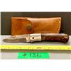 Image 2 : Damascus Steel Custom Handmade 260+ Folds Lock-Blade Knife Brown Wood Handle with Leather Sheath