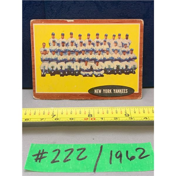 MLB Baseball Card - 1962 Vintage New York Yankees Team Card Rare #251