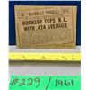 Image 2 : MLB Baseball Card - 1961 Vintage Hornsby N.L. .424 Batting Average! Rare Card!