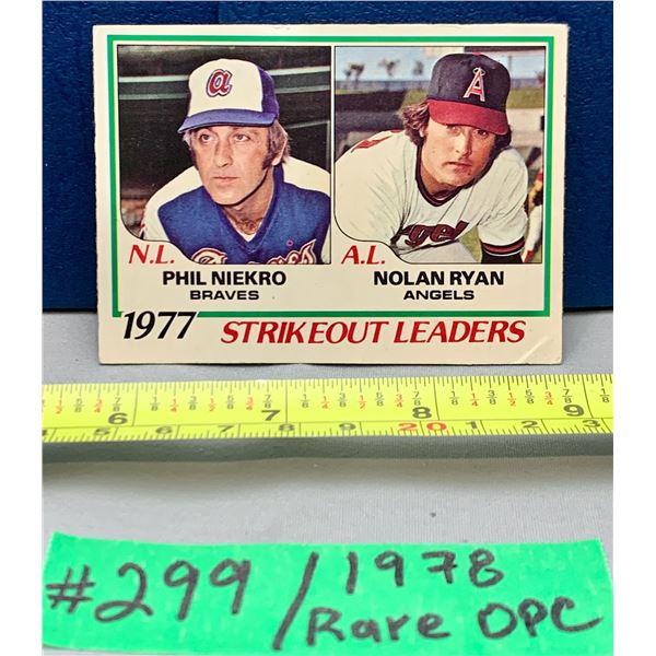 MLB Baseball Card - 1978 OPC Vintage Strikeout Leaders Phil Niekro & Nolan Ryan #6 RARE!