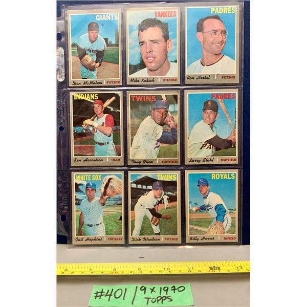 MLB Baseball Card - 9 x Vintage 1970 Baseball Cards