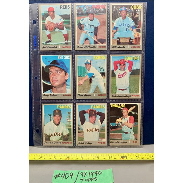 MLB Baseball Card - 9 x Vintage 1970 Baseball Cards