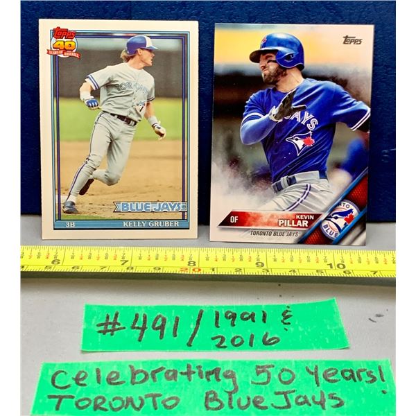 MLB Baseball Card - Toronto Blue Jays 1991 Kelly Gruber & 2016 Kevin Pillar