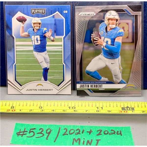 NFL Football Cards - 2 x Justin Herbert Chargers Prizm