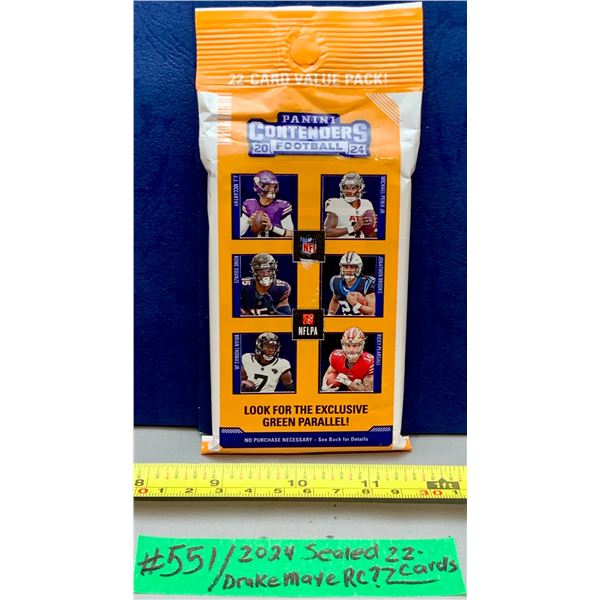 NFL Football Cards - Panini Contenders 2024 NFL 22-Card Sealed Hanger Pack RC? Maye, Nix, Williams ?
