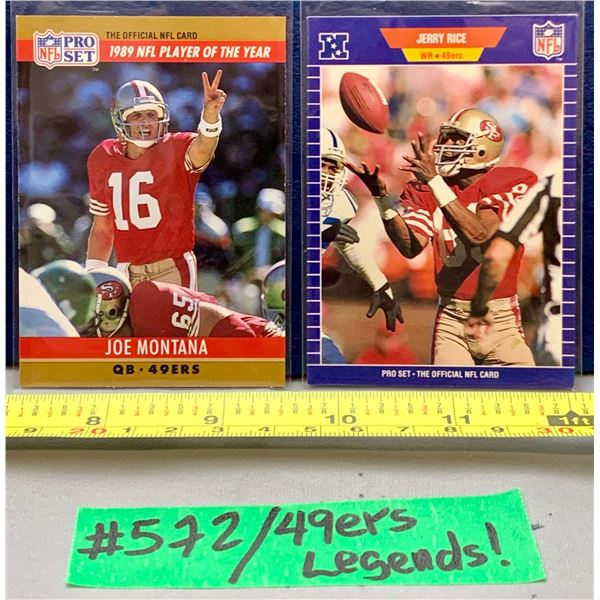 NFL Football Cards - 2 x San Fran 49er's Legends:  Montana Player of the Year & Jerry Rice