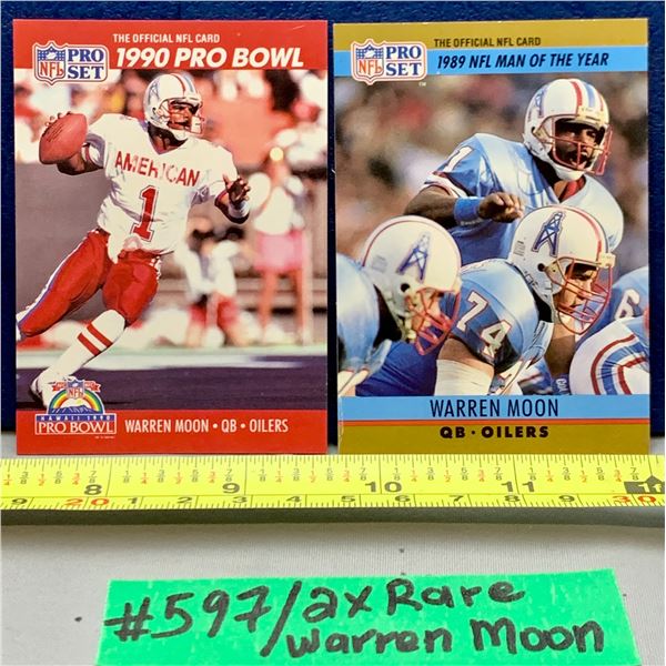 NFL Football Cards - 2 x Rare Warren Moon Cards / Man of the Year Card