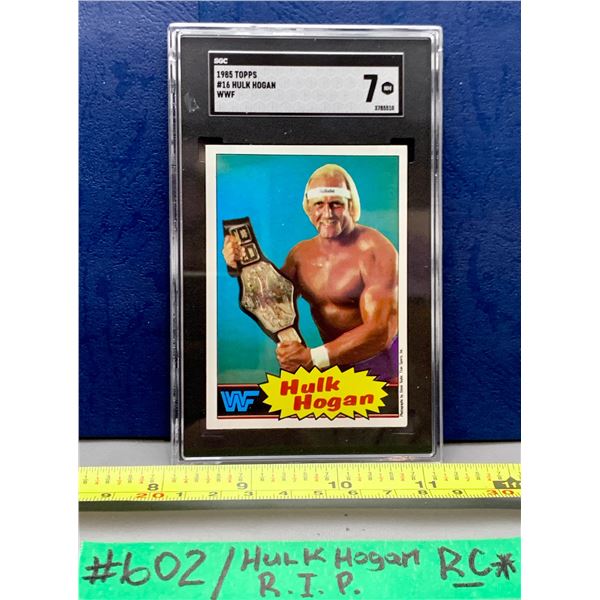 HULK HOGAN #16 (RIP) 1985 Topps WWF Wrestling ROOKIE Card - Rare Blue Version Graded 7