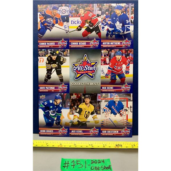 NHL HOCKEY - RARE 2024 ALL STAR GAME ONE SHEET: Bedard; McDavid; Pastrnak; Hughes; Suzuki; etc