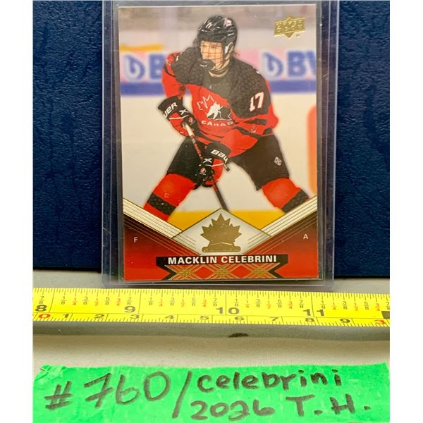 NHL HOCKEY - Macklin Celebrini Tim Hortons 2026 Team Canada Card
