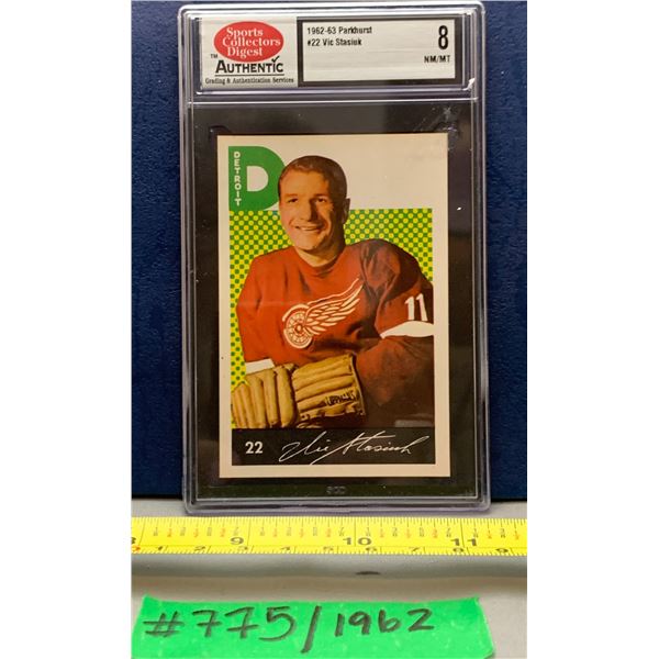 NHL HOCKEY - 1962-63 Parkie Vic Stasiak #22 Redwings SCD Graded 8 Near Mint / Mint RARE!
