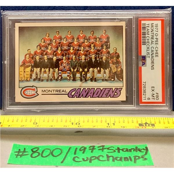 NHL HOCKEY - OPC 1977 Stanley Cup Champions Montreal Canadiens Team Card PSA 6