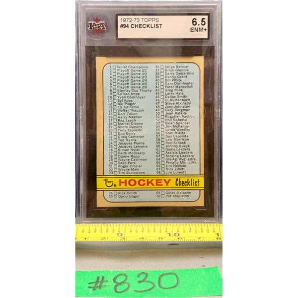 NHL HOCKEY - 1972-73 Topps #94 Checklist KSA Graded 6.5