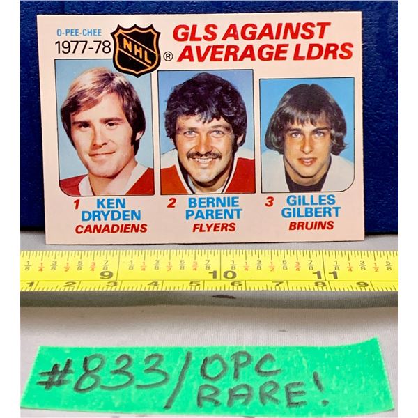 NHL HOCKEY - OPC 1977-78 Goals Against Avg Card Dryden Parent Gilbert