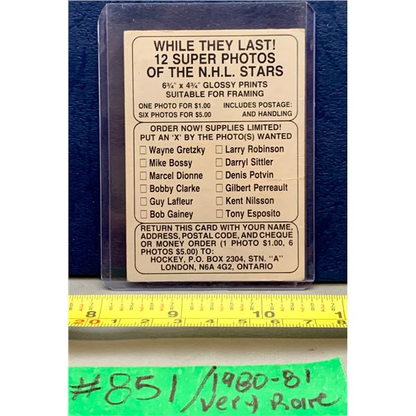 NHL HOCKEY - 1980-81 vintage & Rare Super Glossy Photos Original Order Card sized form