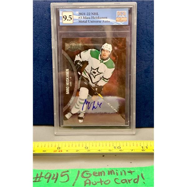 NHL HOCKEY - 2021-22 Rare Miro Heiskanen Metal Universe Auto Card Graded 9.5 MINT!